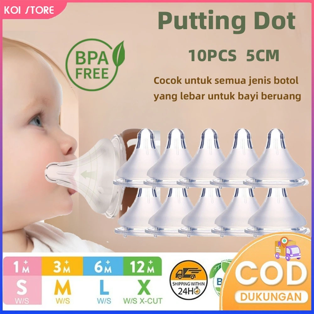 10PCS Dot Bayi Wide Neck 5CM Nipple Silikon BPA Free Empeng Bayi Peristaltic Plus Lebar Anti Kolik