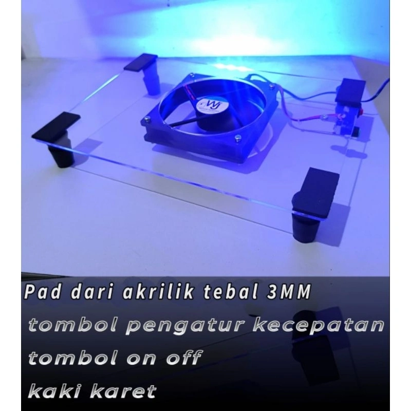Cooling pad laptop SILENT USB  / 12V  Fan 12CM LED dan tombol speed kipas laptop gaming Akrilik