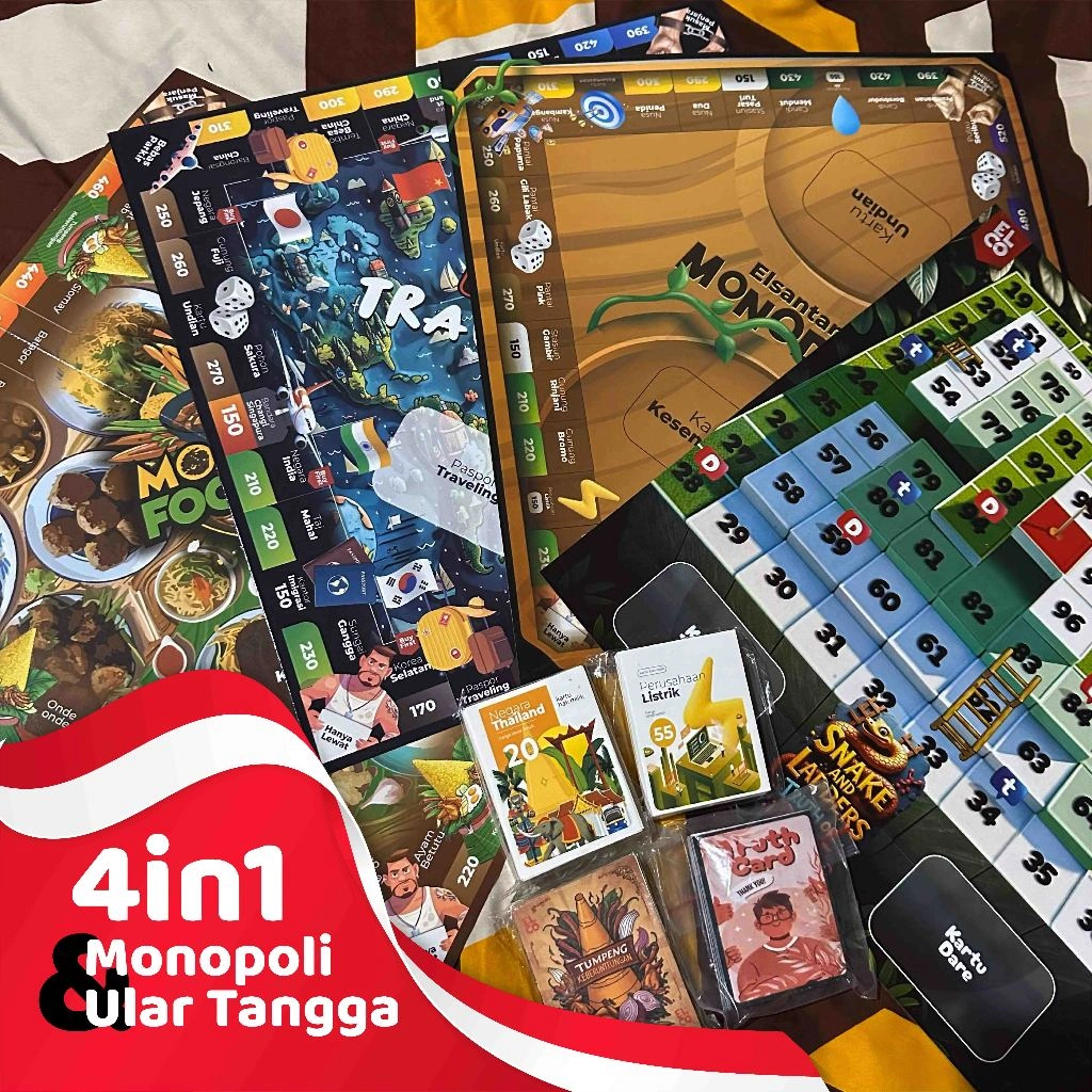 (Bisa COD) 4in1 Set Monopoli Ular Tangga Kertas by Elco (Permainan Keluarga)