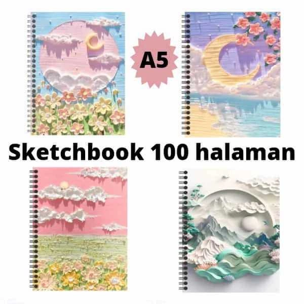 SKETCHBOOK BUKU SKETSA A5 ISI 100 HALAMAN JILID SPIRAL COVER TEBAL
