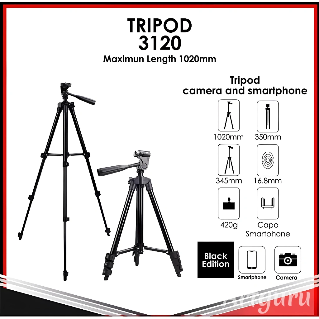 TRIPOD 3120 1M TRIPOD HP + KAMERA UNIVERSAL + FREE HOLDER U DAN TAS TRIPOD DUDUKAN KAMERA T