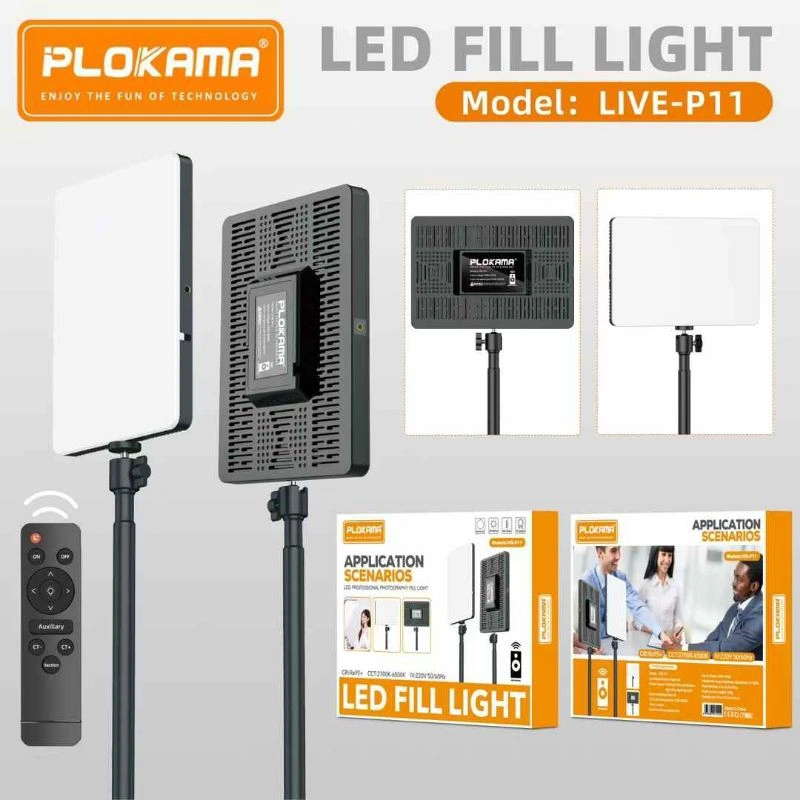 Plokama Lamp Untuk Tripod Led Fill Light 11" Profesional PhotoGrapy 6500K colok Listrik Super terang 11inch Lampu Panel Datar Lightning Studio Led with Remote colok listrik