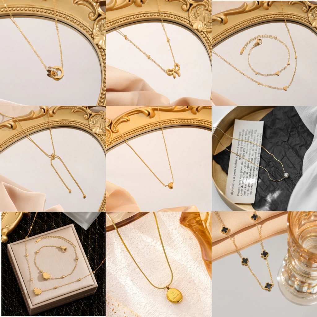 Kalung Aryani Titanium Steel Koleksi Anti Karat Emas Elegan Gaya Korea Minimalis & Modern