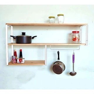 Rak Bumbu Dapur 3 susun lebar 10 cm | kichen set serbaguna kayu besi gantung dinding