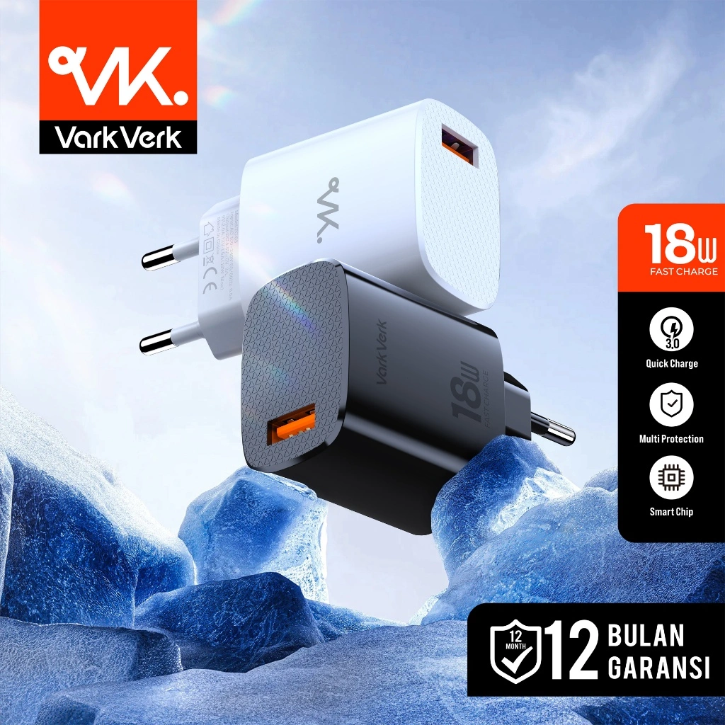 VarkVerk TC-03 PENGISI DAYA CEPAT QC3.0 USB 3A 18W MAKSIMAL QC3.0 USB 3A FAST TRAVEL CHARGER 18W MAX