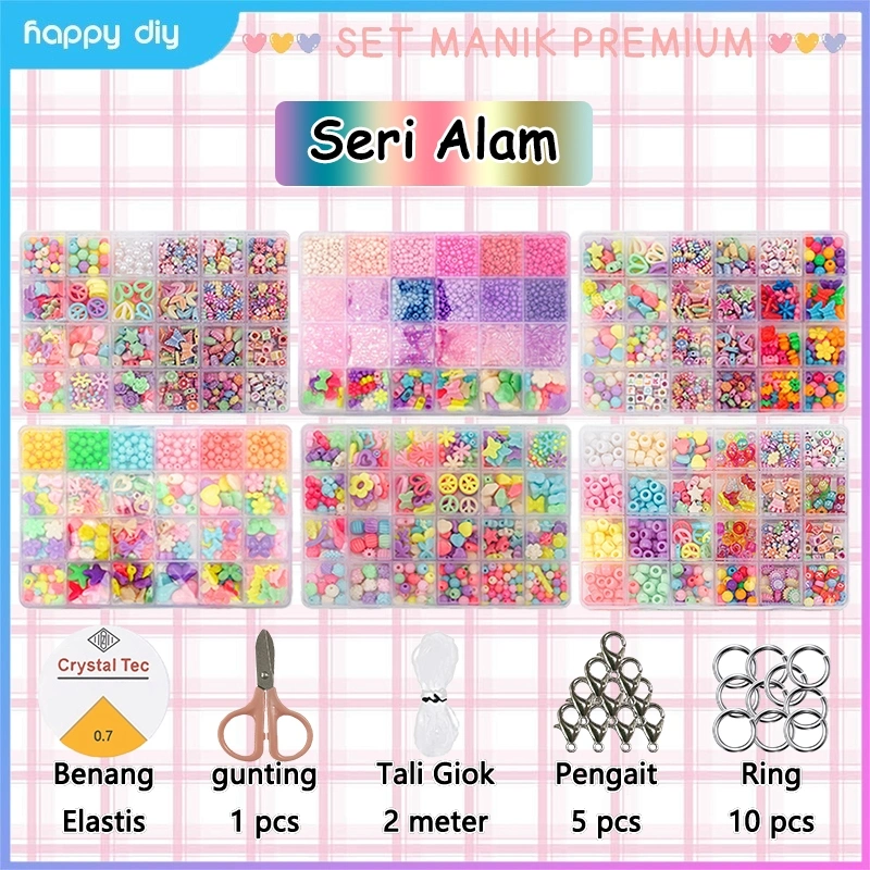 HAPPY DIY Seri Alam Kit Manik-manik Pasir DIY 1200g manik-manik tanah liat payet polimer campuran untuk pembuatan perhiasan DIY -Gelang + Cincin + Anting + Kalung