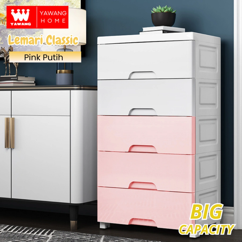 YAWANG Home Lemari Pakaian Plastik 36CM Tertutup 3 4 5 6 Susun Berwarna Pink Lemari Pakaian Anak Drawer Storage Cabinet