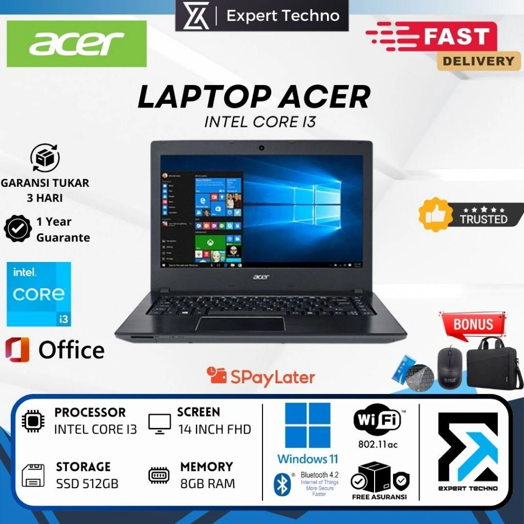 LAPTOP ACER INTEL CORE i3 / RAM 8GB / SSD 512GB / 14 INCH / WIN10 / 4GB 256GB