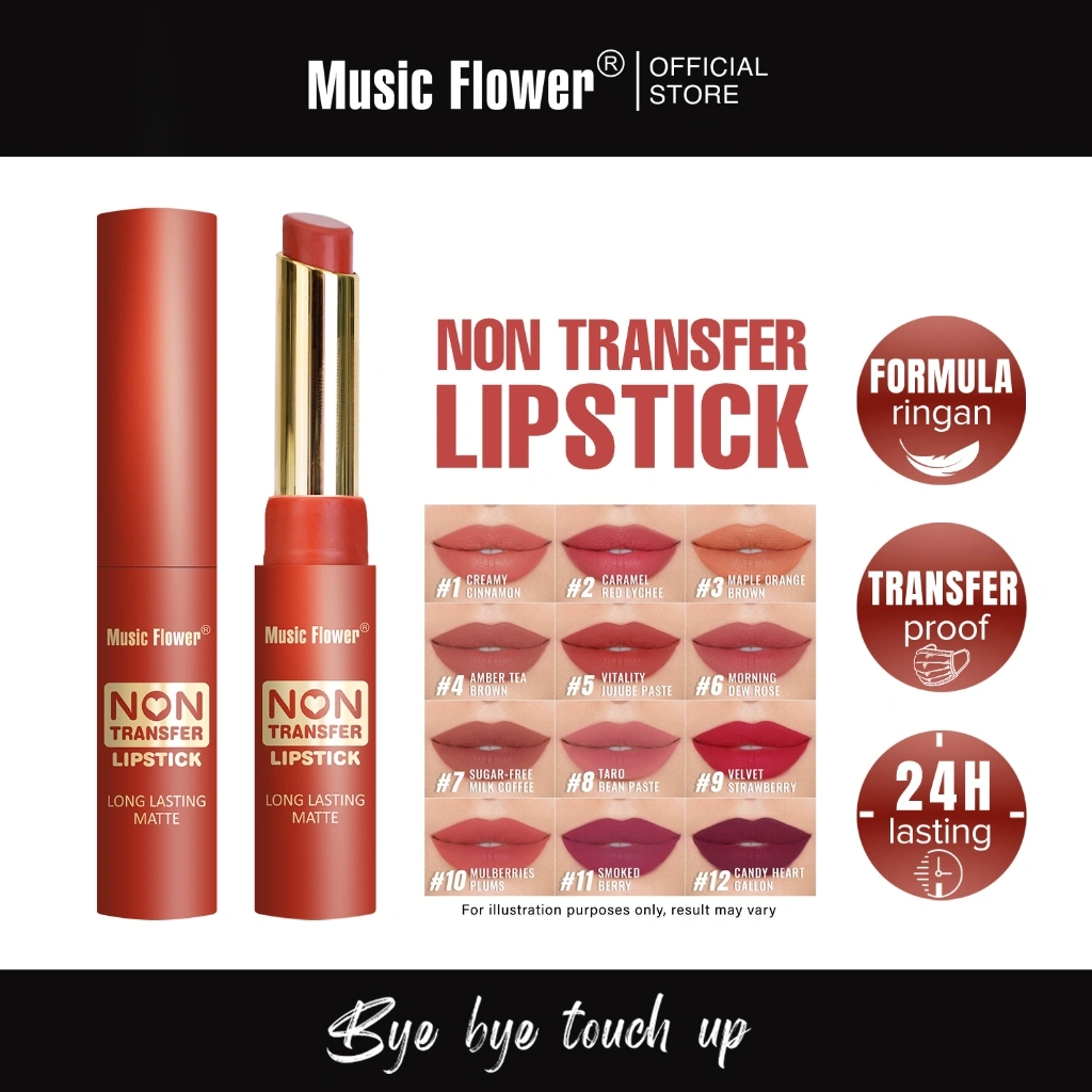 Music Flower Matte Lipstick Silky 24 H Long Lasting & Transferproof Anti air Waterproof