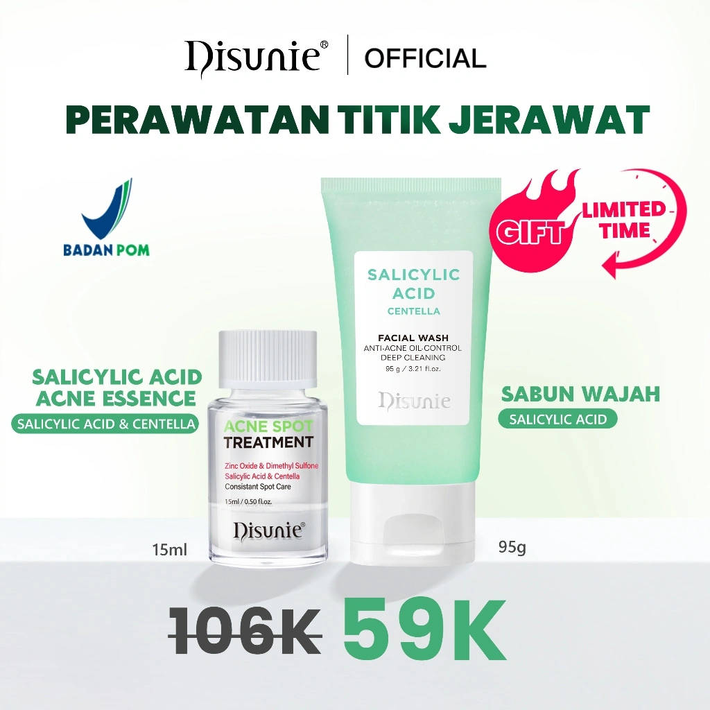 【Buy 1 Get 1 FREE】DISUNIE Salicylic Acid Acne Essence - Free Facial wash 95g serum acne Drying Lotion Acne Jerawat Spot Jerawat punggung Treatment Memudarkan Acne Spot Serum 15ml