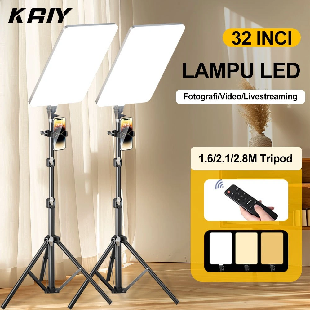 KAIY 32" Lampu Foto Led/Lampu Lighting/Lampu Panel Studio Lighting+1.6/2.1/2.8M Tripod for Live Streaming Langsung / Video / Konten / Pencahayaan Studio Profesion