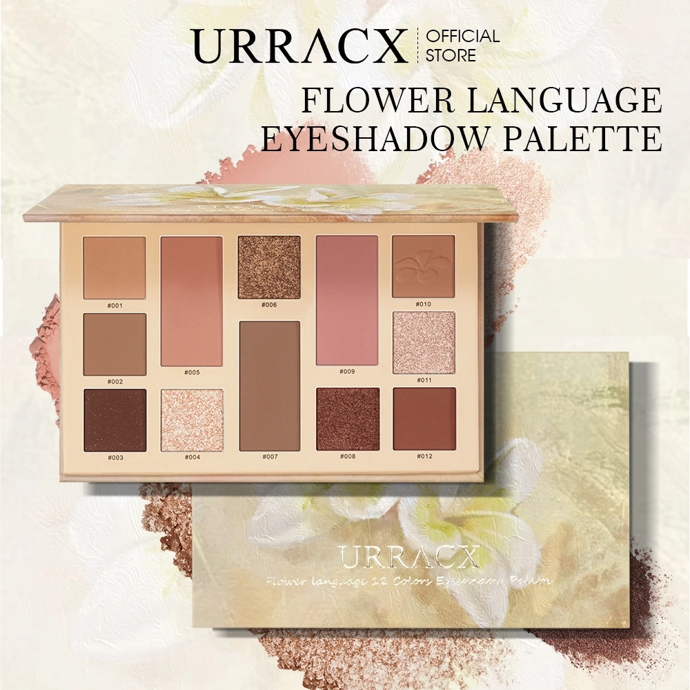URRACX Luxury Eyeshadow Palette (13.5G) Blush On & Contour & Highlighter Lengkap Flower Language Palet Multifungsi 12 Warna High Pigment And Smooth Powder Long Lasting