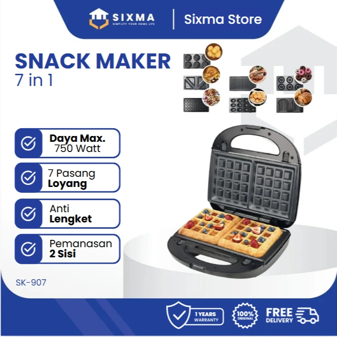 Snack Maker 7 in 1 Alat Pemanggang 7 pasang Cetakan Lepas Pasang FREE BUKU RESEP Sixma SK-907