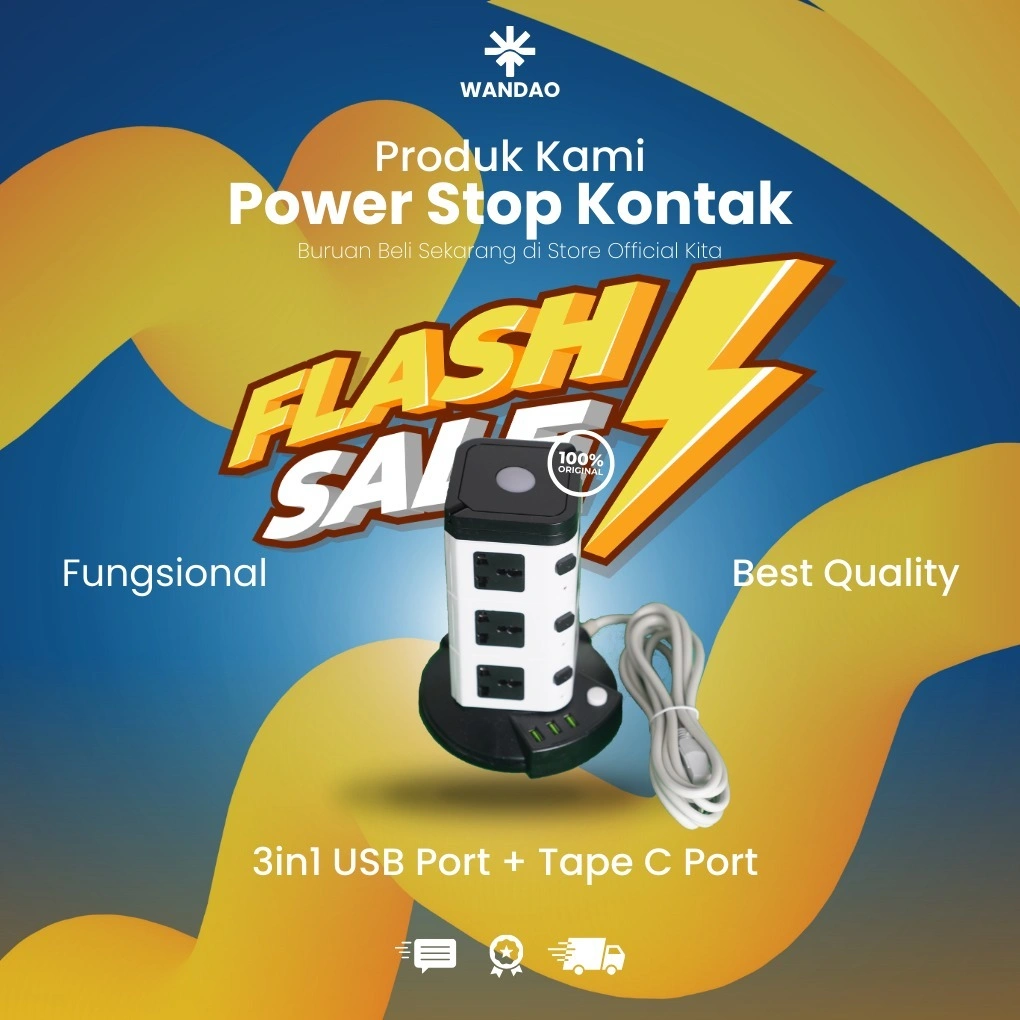 Wan Dao - Power Stop Kontak Kekinian 3in1 Port + Sleep Lamp - Power Socket Trending - Stop Kontak Kabel 3in1- Stop Kontak Multi Fungsi - Stop Kontak Lampu Tidur Power Socket Tower Putar 3Lvl & 2Lvl