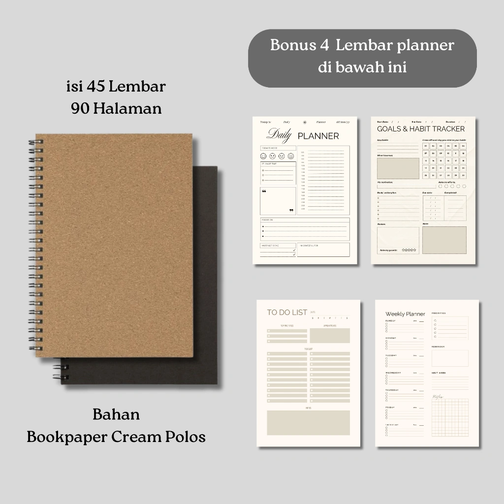 Sketchbook Bookpaper + Planner Bonus | Hybrid Sketch & Plan Book - Spiral 100 Halaman