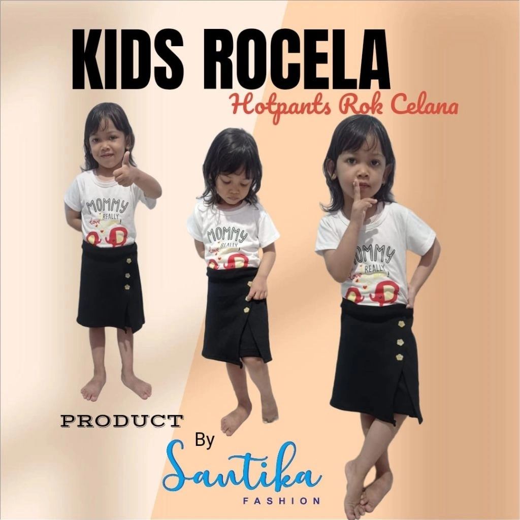 Bawahan Rok Celana Pendek Anak Perempuan Usia 3,4,5 Tahun | Rocela Hotpant Scuba Premium Warna Hitam Pekat | Fashion Anak Terbaru