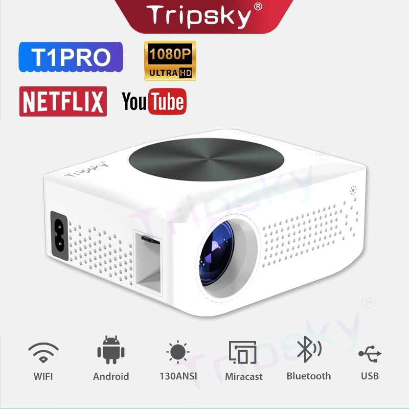 Tripsky Proyektor Android TV T1pro 1080P  Smart Projector Android 9.0 Ram 2G Rom 16G Home Theater mini Proyektor