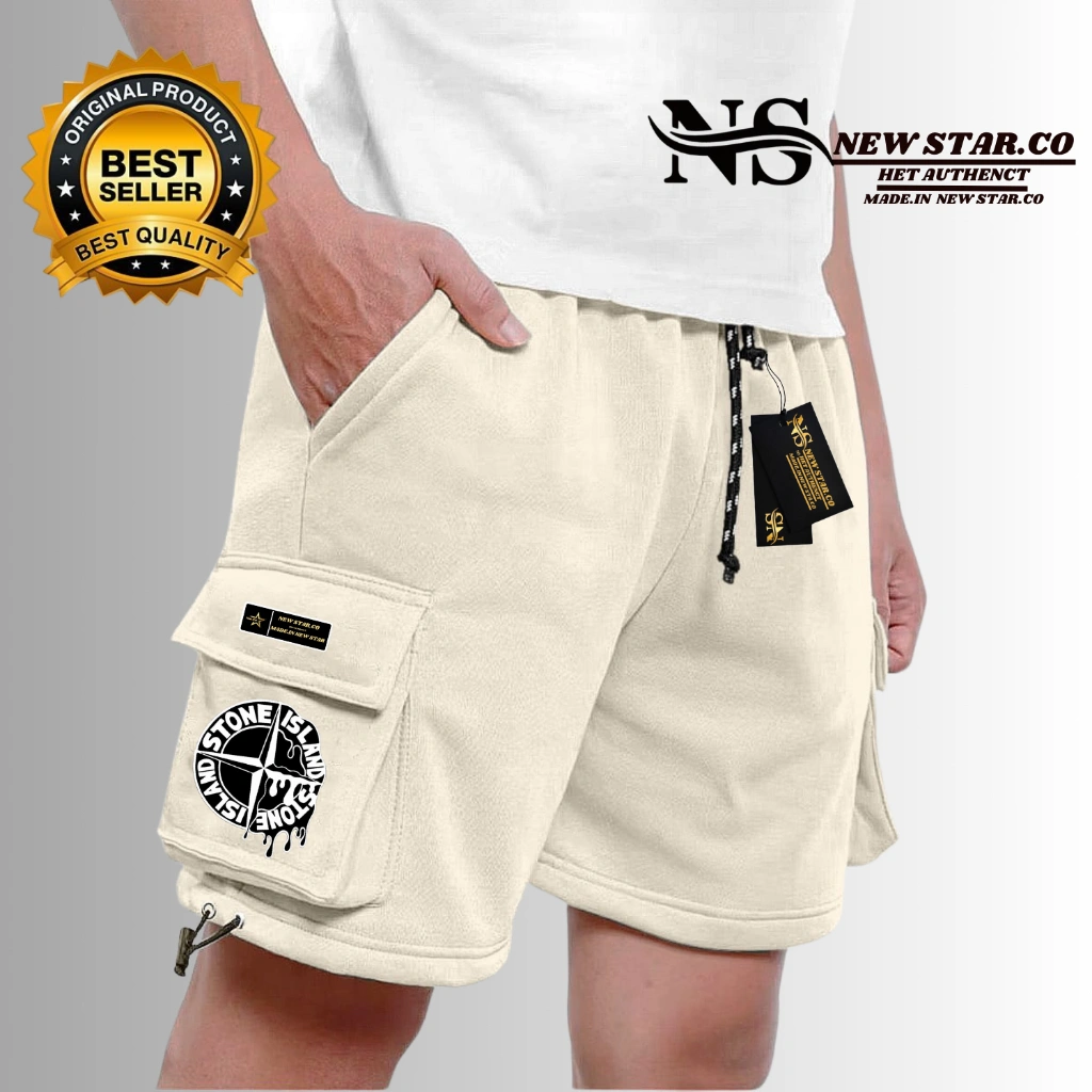 Stn Isld Cair Celana Cargo Pendek Dewasa Pria Wanita Cargo Terbaru 2025 Terlaris Short Pants Unisex Warna Cream lengkap Brand New Star Co