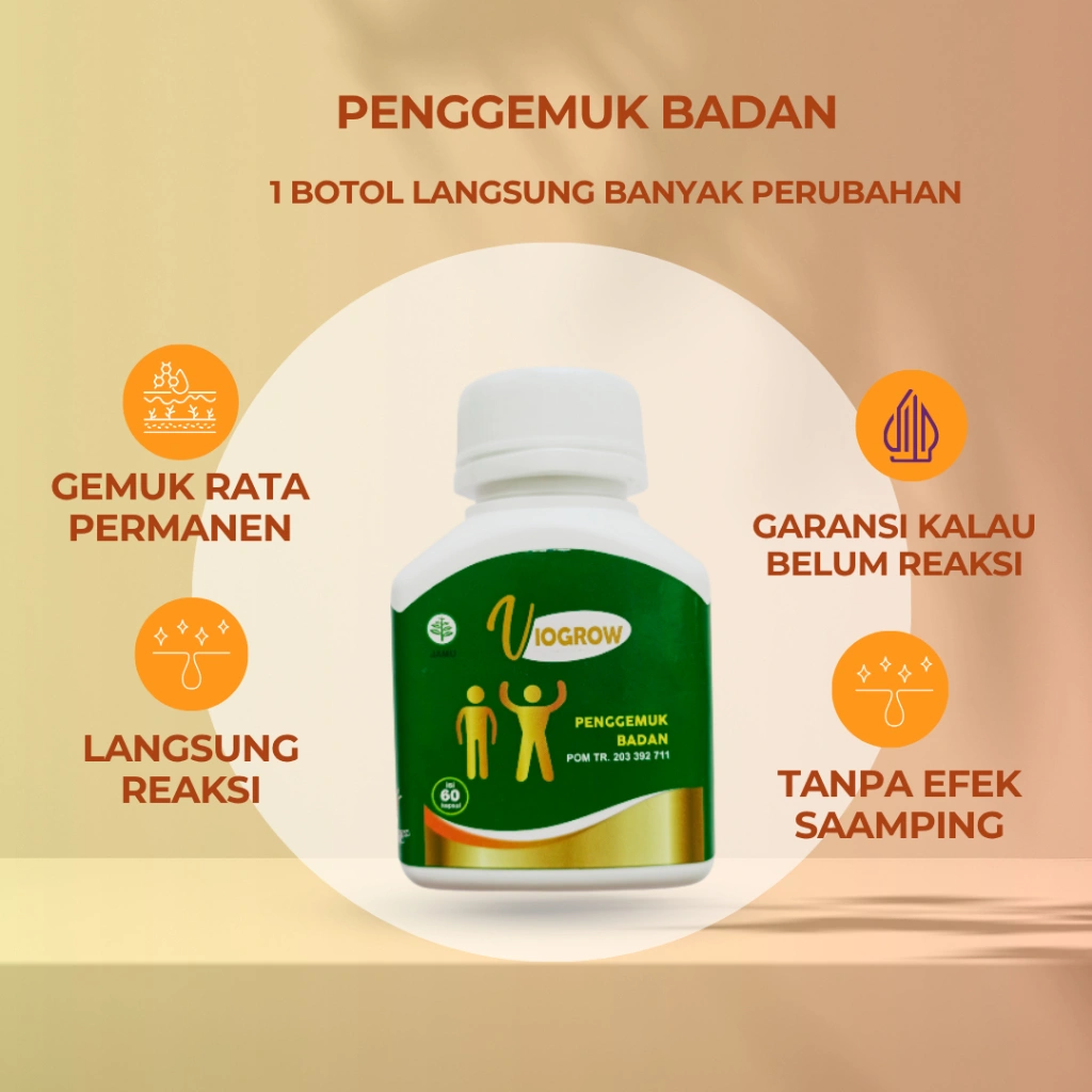Gemuk Rata Viogrow Obat gemuk Permanen Penggemuk badan herbal alami serta penambah nafsu makan Berat badan bikin cepat gemuk Penambah nafsu makan anak dan dewasa pria dan wanita ubat gemuk permanen Bpom gemuk farmasi Multivitamin Herbal Suplemen