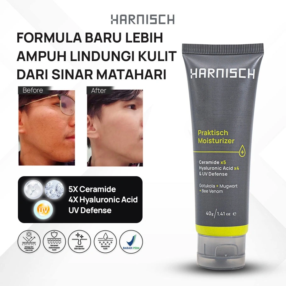 HARNISCH Praktisch Moisturizer 2in1 Pelembab Wajah Dengan Sunscreen 40 gr face wash pria face wash jerawat sabun muka kulit berminyak sabun kulit jerawat Sabun pembersih wajah untuk kulit kusam, berminyak & berjerawa sabun pencerah pria BPOM