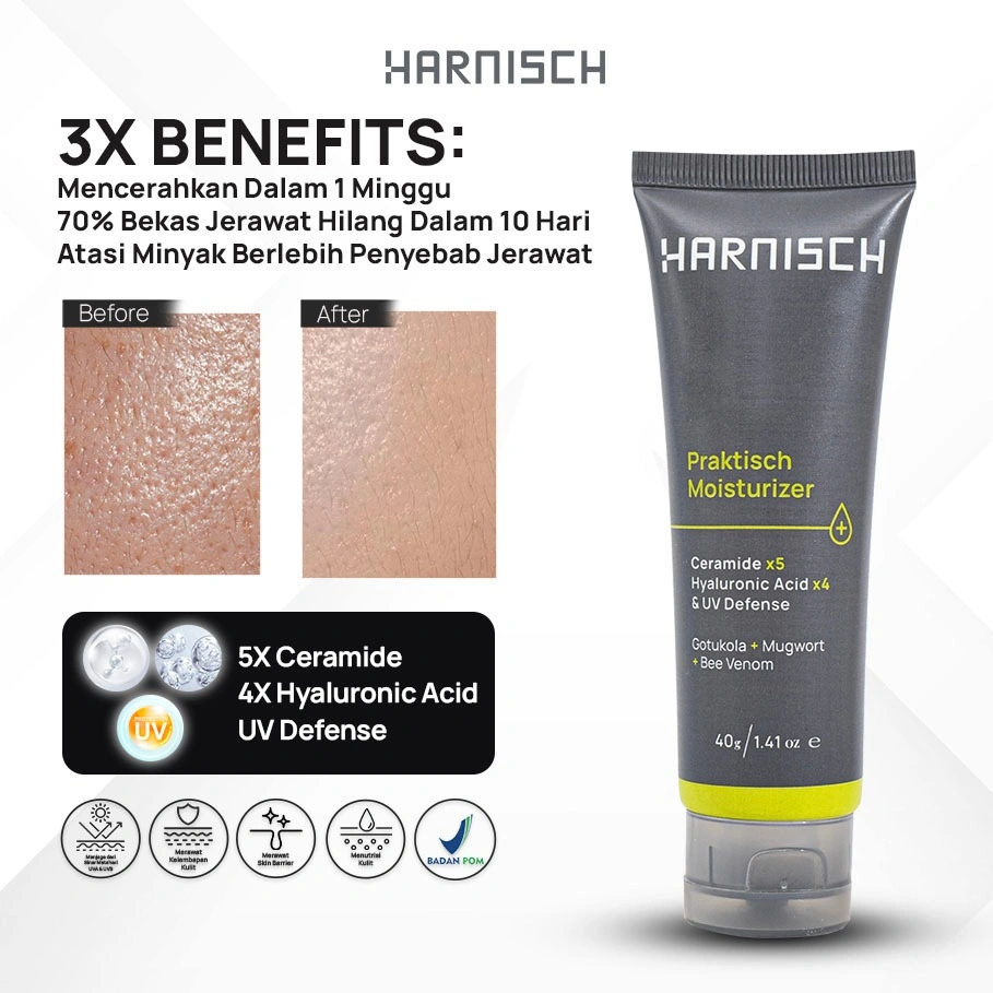 HARNISCH Praktisch Moisturizer 2in1 Pelembab Wajah Dengan Sunscreen 40 gr face wash pria sabun muka kulit berminyak sabun kulit jerawat Sabun pembersih wajah untuk kulit kusam, berminyak & berjerawat sabun muka pria sabun pencerah pria BPOM