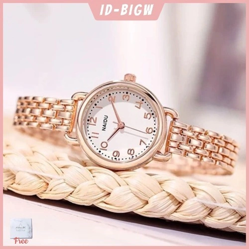 【Ready】Jam Tangan Wanita Rantai Naidu Tali Stainless Steel Anti Analog Karat Water Resistant Model Bulat Quartz Fashion Elegant Jam Tangan Wanita Terbaru 2024 Kece Dan Elegan Mewah Casual Original Kekinian Import Kecil