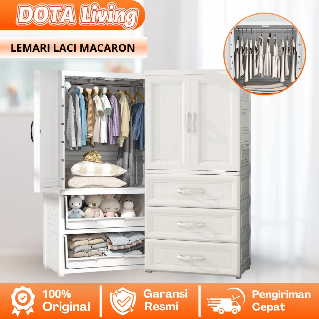 DOTA Living Lemari Pakaian Plastik GANTUNG RAK Minimalis -2 Pintu Serbaguna Premium Lemari Plastik Berkualitas Eropa 2 3 4 Susun Putih Pakaian Anak