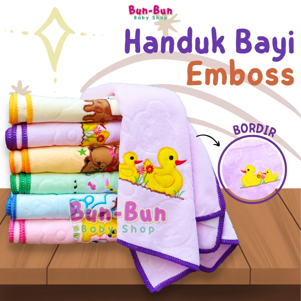 Handuk Embos Motif Bordir Microfiber Lucu Beruang Peralatan Mandi Baby New Born Unisex Washlap Bordir Perlengkapan Baru Lahir Anak Murah Travel Perawatan Balita Bunbunbabyshop
