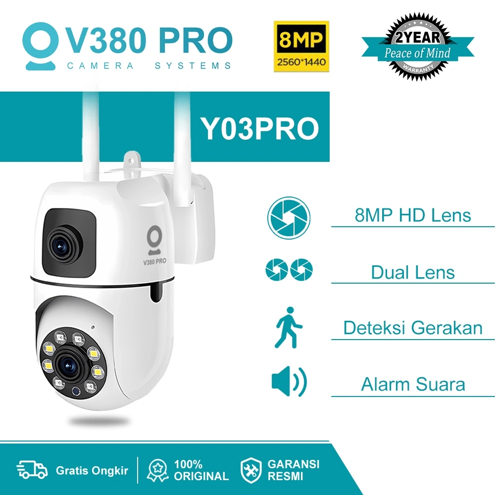V380 PRO Y03pro 8MP Dual Lens Smart Camera 360° Deteksi Gerakan 2X Akurat Pengingat Real-Time & Privasi Terenkripsi – Aman untuk Rumah & Toko [Anti Maling]