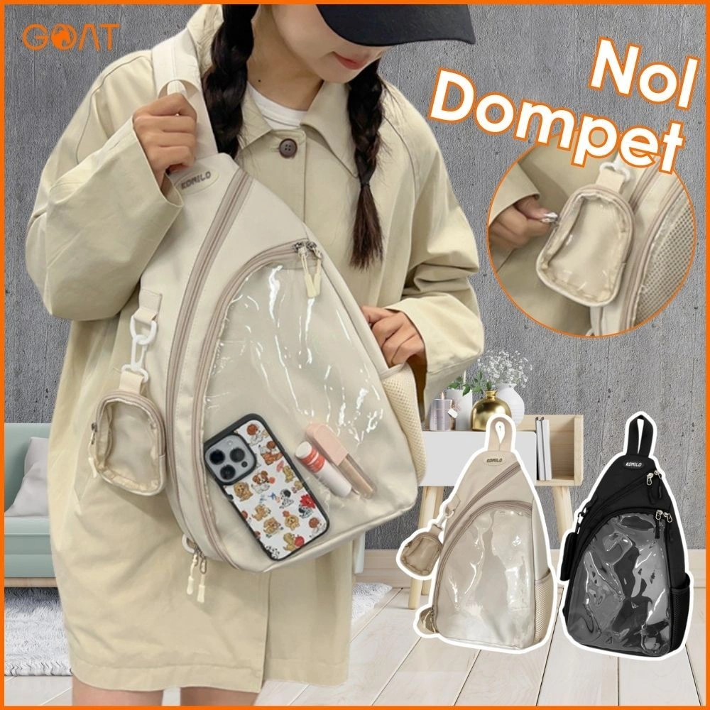 [Ready✅COD]Tas Dada Wanita Selempang Transparant PVC/Tas Bahu Selempang Canvas CrossBody Sling Chest Bag Pria Retro Travel