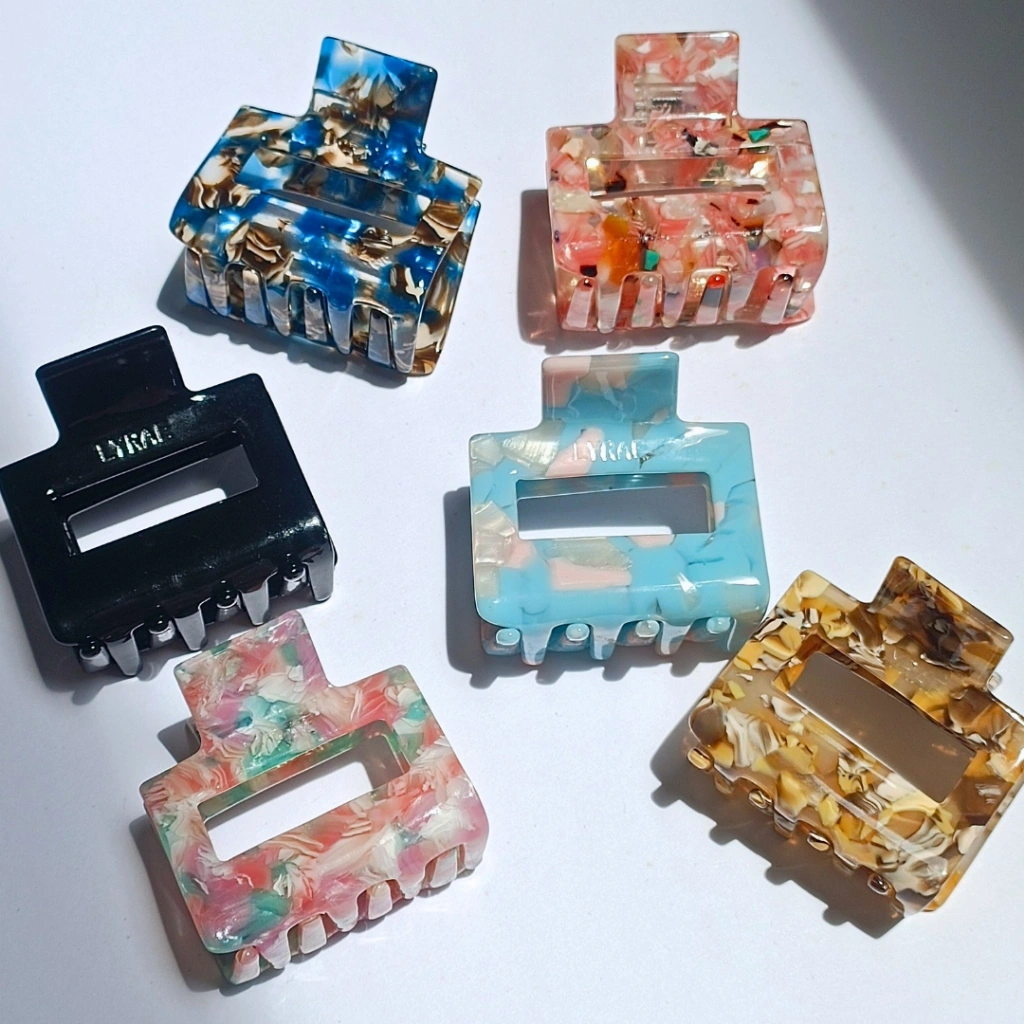 Lyrae M 5 cm jepit rambut kotak marble acetate premium