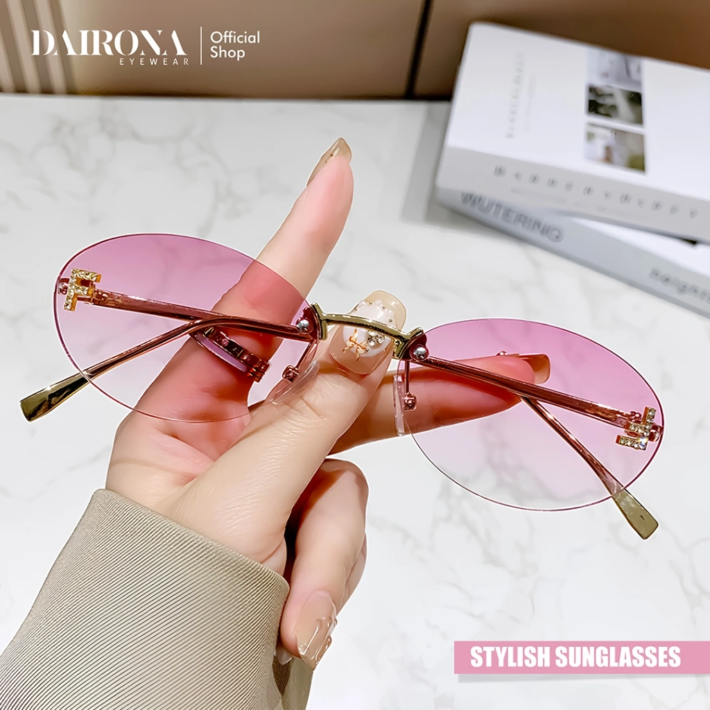 Dairona Eyewear Kacamata Hitam Wanita Gaya Korea Terbaru Sunglasses Anti UV400 TR-90+Metal Bentuk Oval 90202