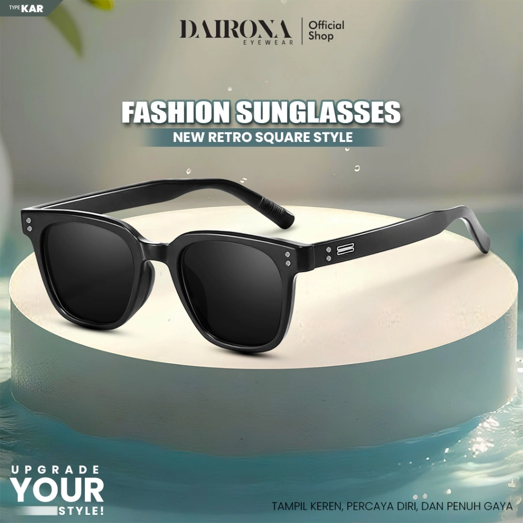 Dairona Eyewear Kacamata Hitam Sunglasses Model Kekinian Anti Silau UV400 Polarised Sunglasses Gaya Korea Pria Wanita Terbaru Bentuk Kotak PC KAR