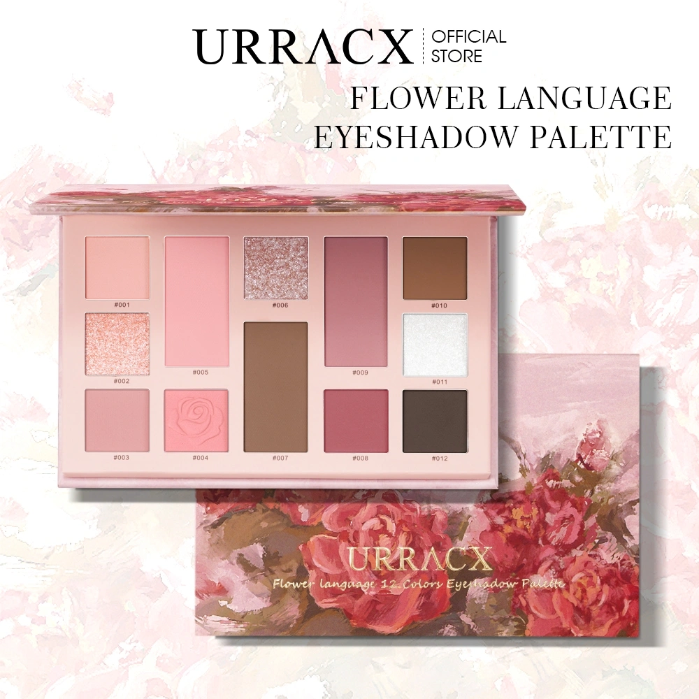URRACX Flower Language Eyeshadow Palette (13.5G) Glitter Tahan Lama Make Up Palet Multifungsi 12 Warna Blush On Contour Dan Highlighter Face Palette Kosmetik