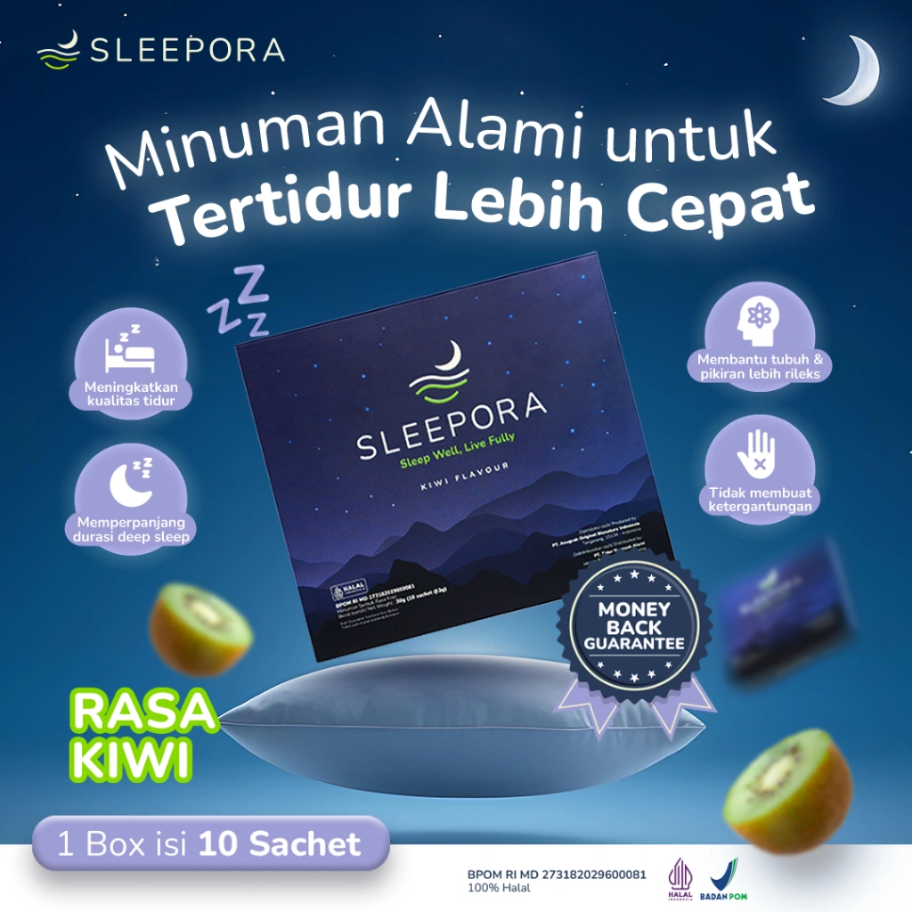 Minuman Insomnia - SLEEPORA (1 box isi 10) - Solusi Alami pengganti Obat Melatonin