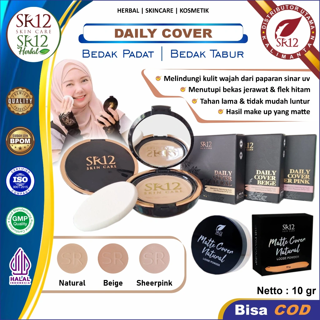 Bedak SR12 Bedak Padat Bedak Tabur Bedak Daily Cover SR12 Bedak Anti Luntur & Tahan Lama Bedak Wajah