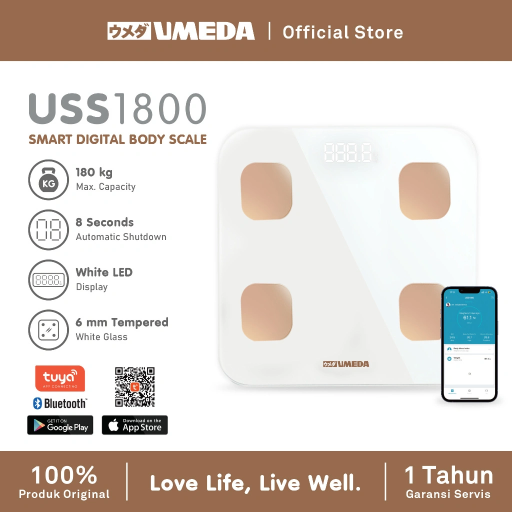 Umeda USS1800 Timbangan Berat Badan Digital 180kg + Body Fat Monitor / Smart Digital Body Scale