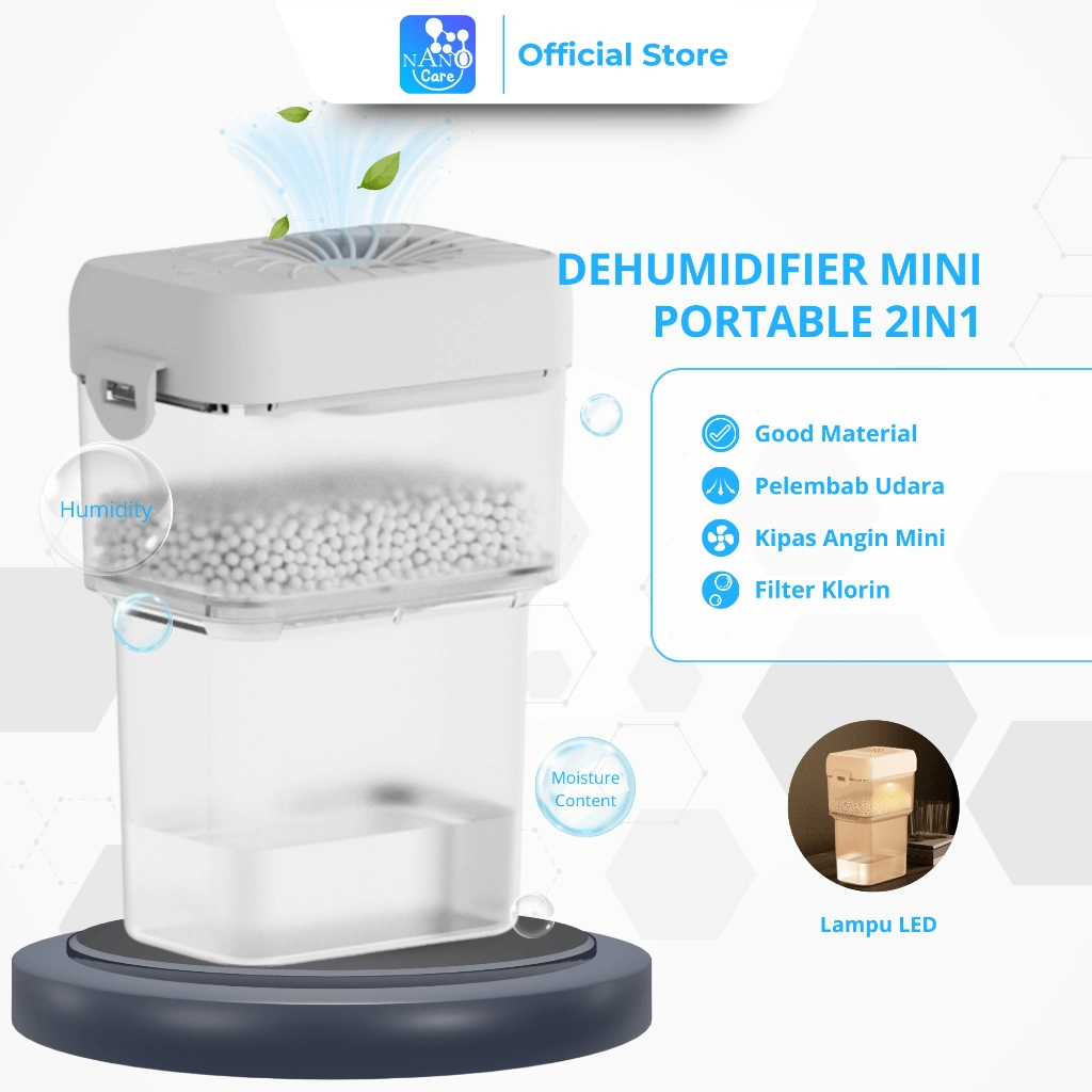 Nano Care Dehumidifier Mini Portable 2IN1 with Calcium Chlorine / Mesin Penyerap Kelembapan Air 5W