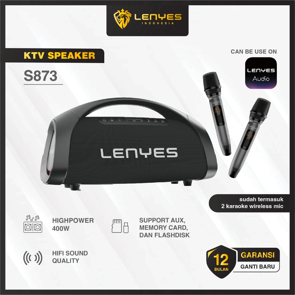 LENYES S873 400W Outdoor KTV Wireless Speaker + Microphone Karaoke Bluetooth 5.3 DSP High Power Bass Subwoofer TWS