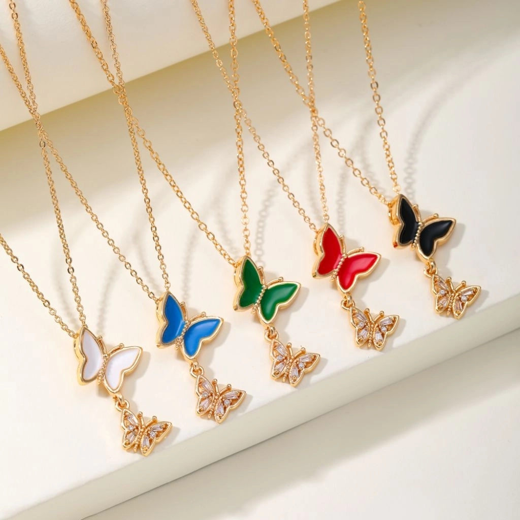 BLK Kalung Wanita Perhiasan Titanium Anti Karat Emas Kupu JM Permata Zircon Jewelry Premium Hadiah