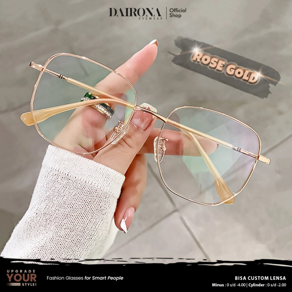 Dairona Eyewear Kacamata Anti Radiasi Lensa Minus Photocromic Anti Blueray Geometri  Kekinian Bahan TR-90+Metal 31368