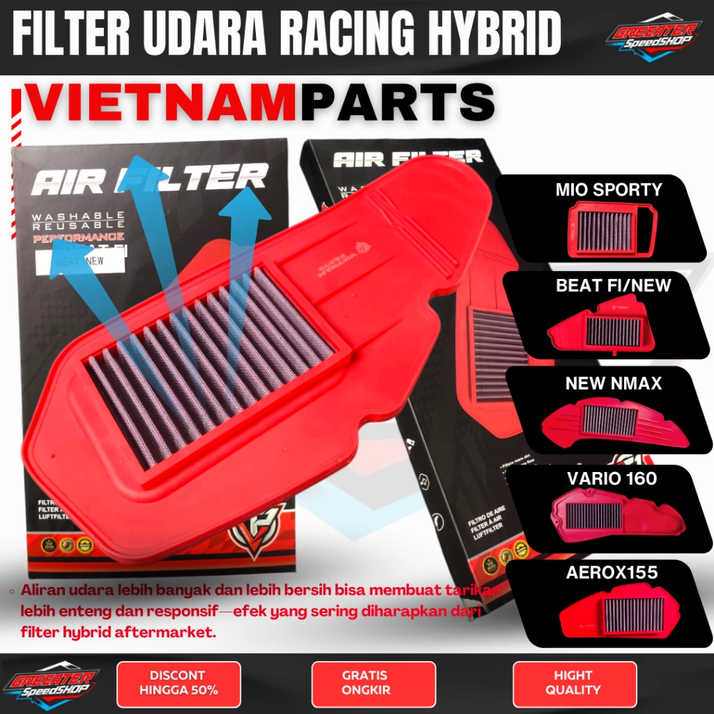 Saringan udara extrime Vario Nmax new aerox old yamaha mio Beat fi new merah hybrid Filter udara vietnamparts ferrox ferox saringan udara beat fi