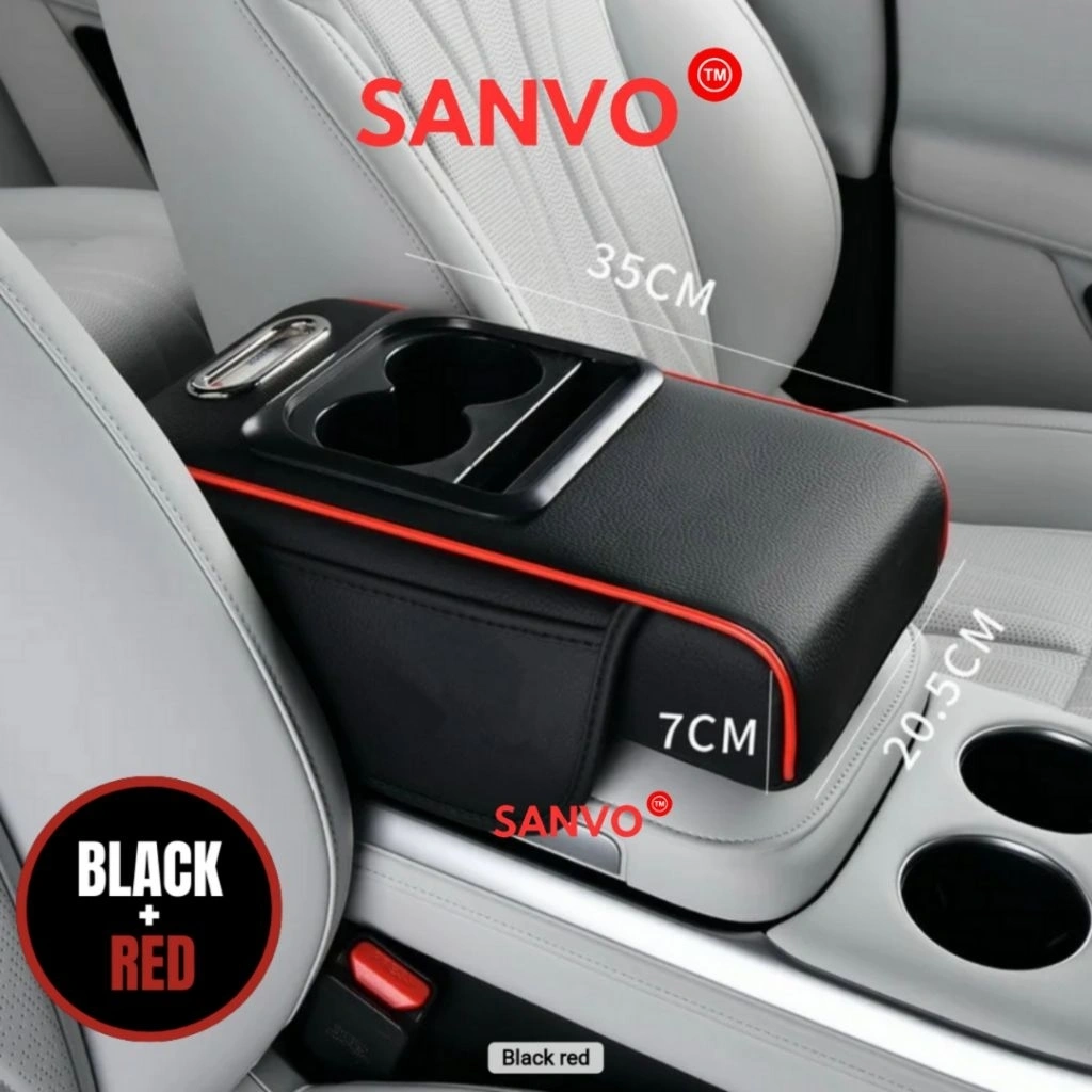 Sanvo Armrest Pad Mobil + Kotak Tisu Mobil Tempat Botol 5 In 1 Premium Quality / Console Box Storage / Arm Rest Cover Tisu Premium