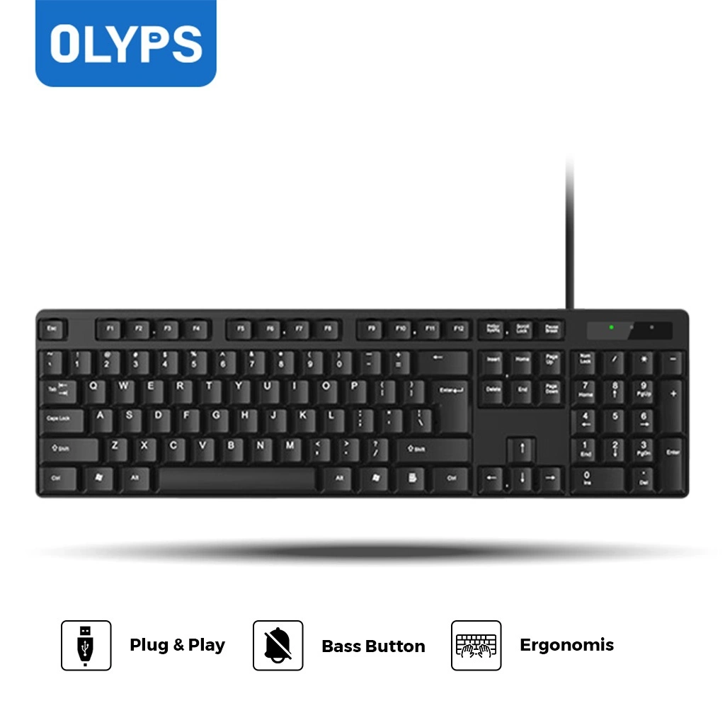 OLYPS Keyboard Laptop USB Kabel 104 Keys Full Size Bass Button Ergonomics for PC/Laptop - 1.2M Kabel