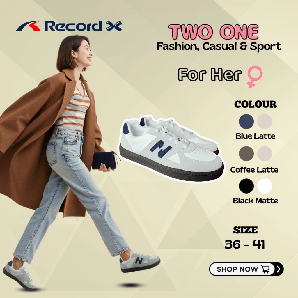 RECORD X FASHION SEPATU FLAT WANITA PEREMPUAN SNEAKERS KASUAL KETS CEWE OLAHRAGA SIZE 36-41