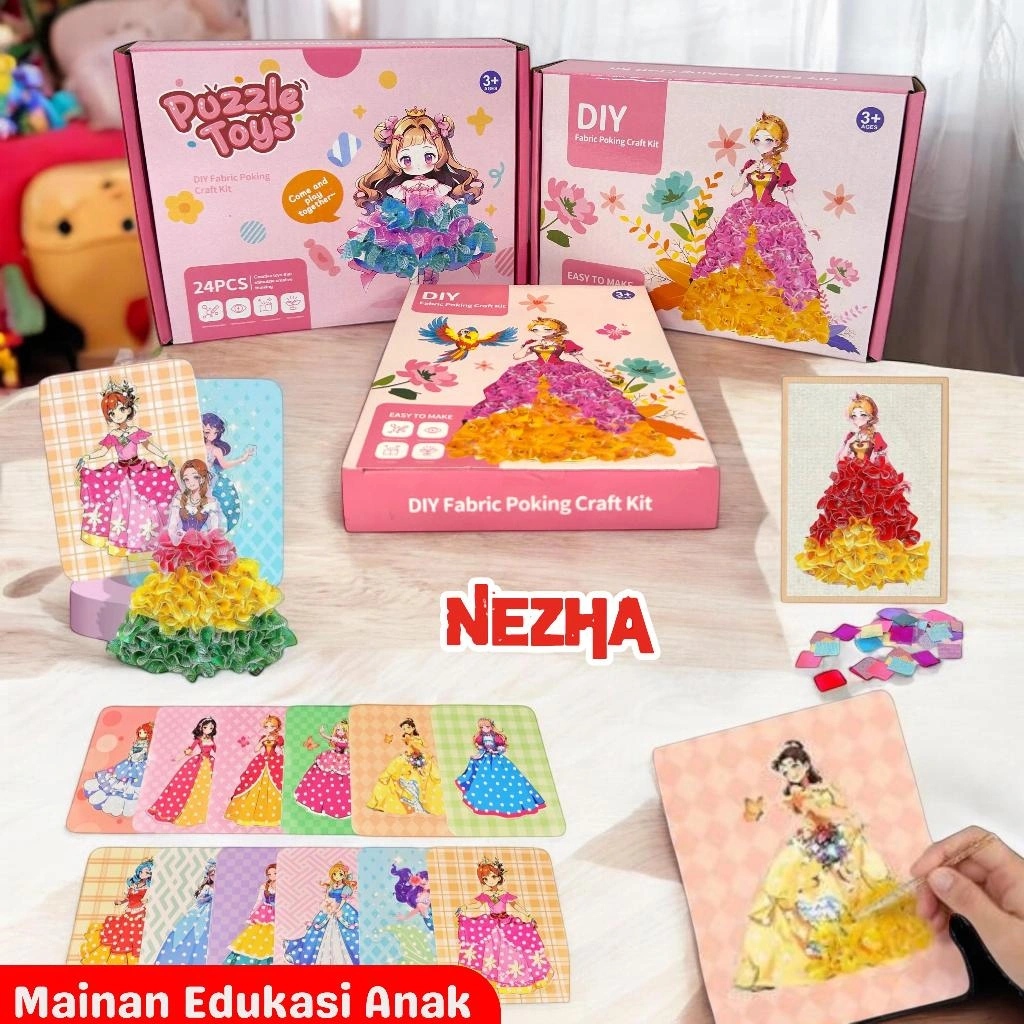 DIY Poke Painting Art Craft Puzzle Tusuk Lukisan Princess Papan Stickers Kain DIY Untuk Anak Cewe
