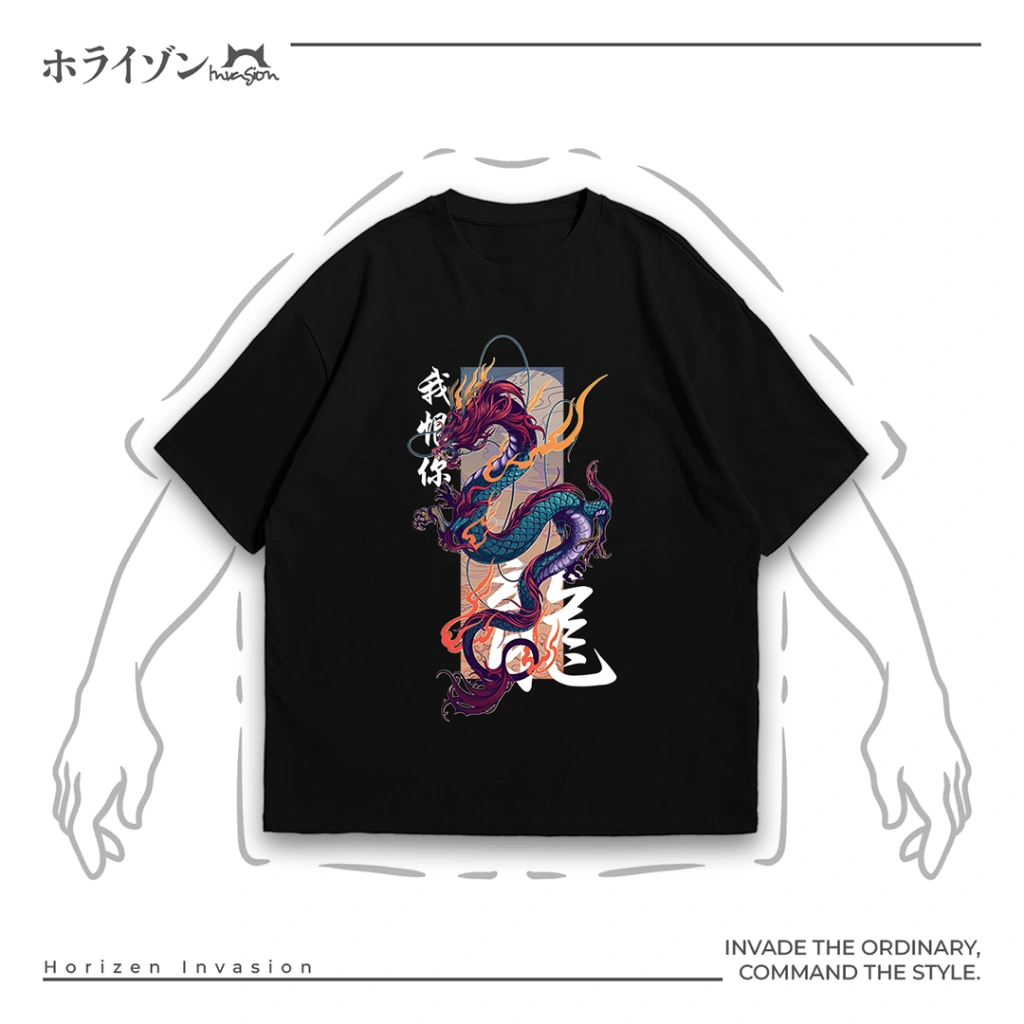 Horizen Invasion Kaos Supersoft Japanese Myth Ryu Pria Wanita Cotton Combed 24s