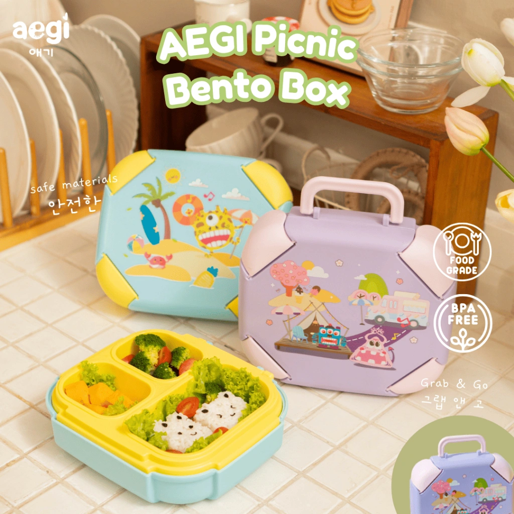 AEGI Picnic Bento Box (320+400ml) Kotak Makan Anak Anti Tumpah Tempat makan anak kotak bento
