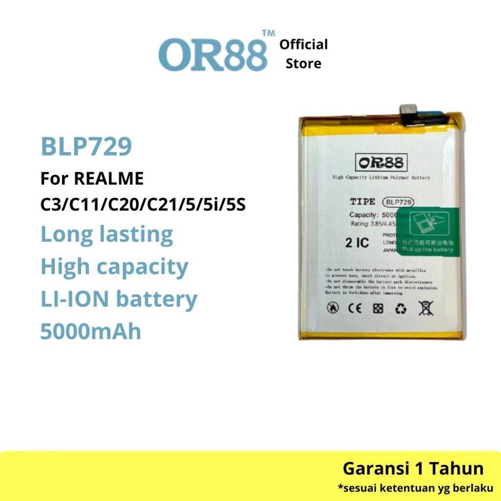 OR88 Battery Baterai Batre Double Power BLP729 For Realme 5 / C3 / C11 / C20 / C21 / C21Y / Narzo 10A / Narzo 50i