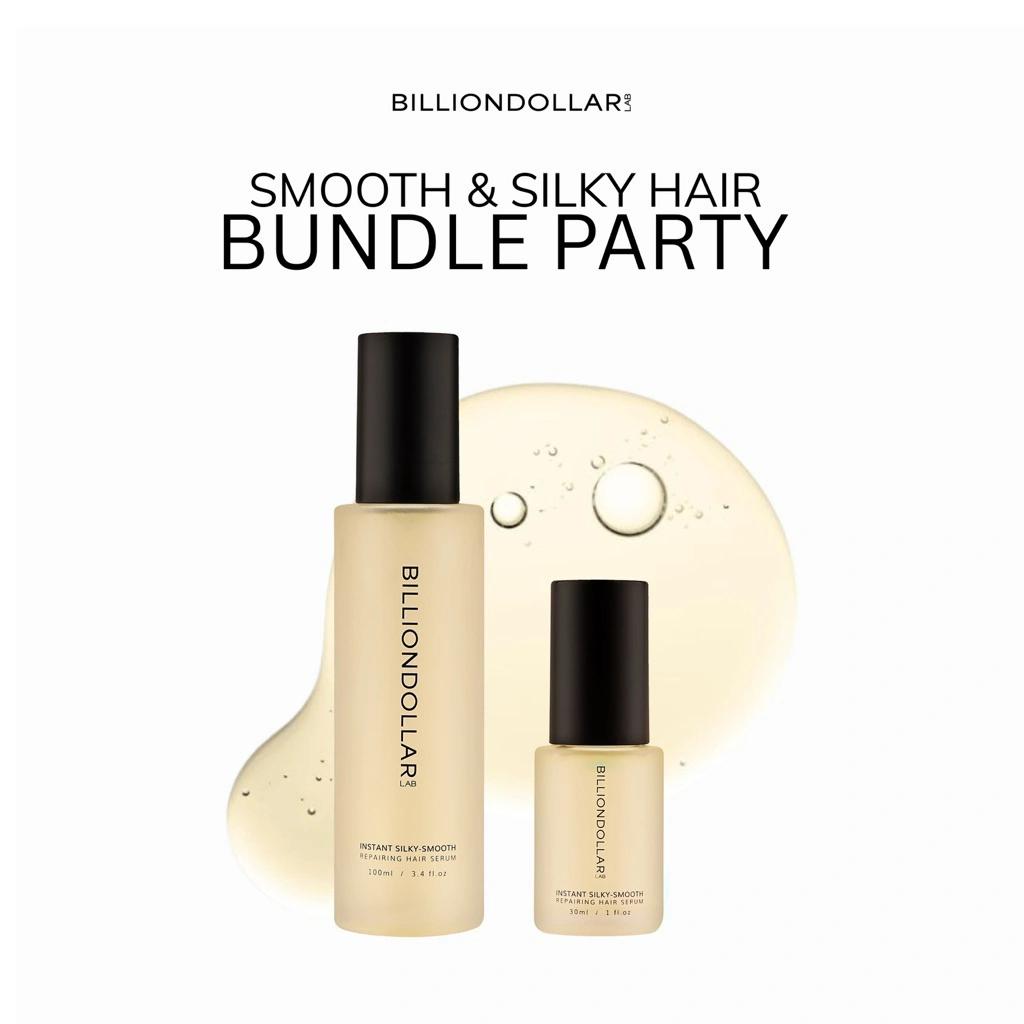 (BUNDLE SET) 100ml + 30ml | Billiondollarlab SUPER SMOOTH hair oil serum | Heat protectant untuk rambut kering, rusak atau kusam | Anti-frizz hair vitamin (All hair type) | Formulasi anti lepek & anti lengket